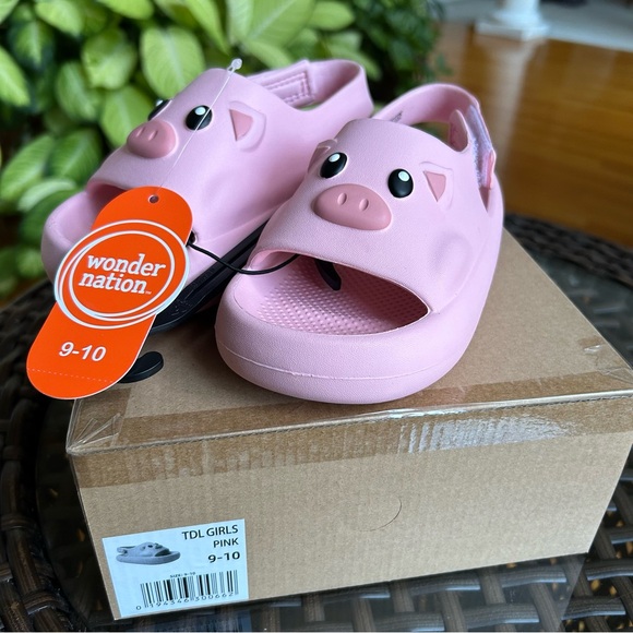 Wonder Nation Girls Sandals Pink Beachwear Critter Pig Slipper Size 9-10 New - Picture 2 of 8